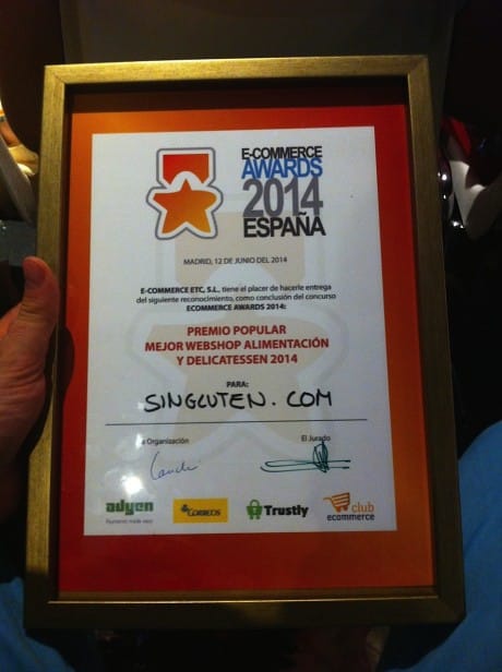SinGluten.com obtiene el ‘Ecommerce Awards 2014’ en la categoría de Alimentación